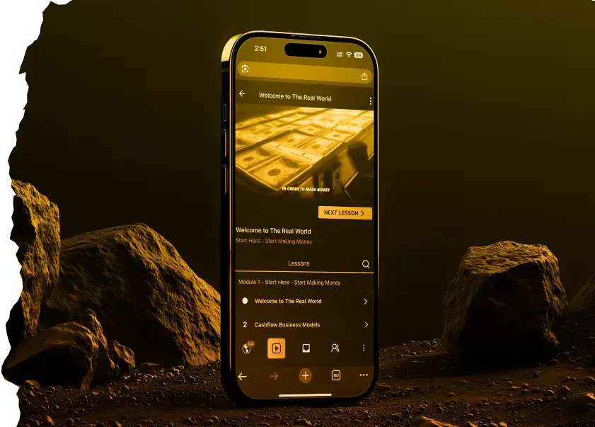 App on phone with gold background